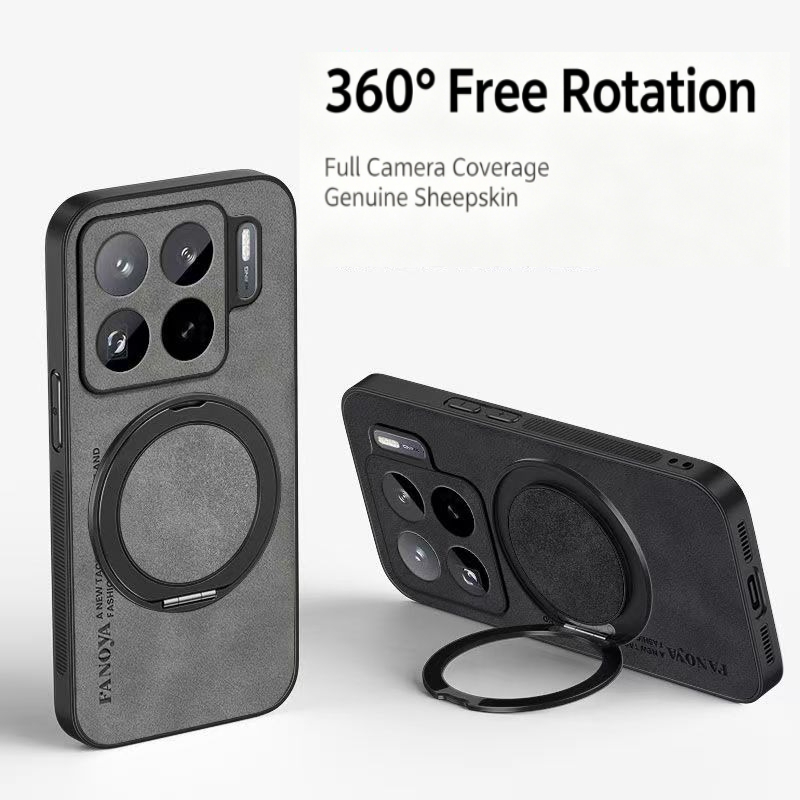 Phone Kickstand Ring - Sheepskin PU Leather Magnetic Phone Case
