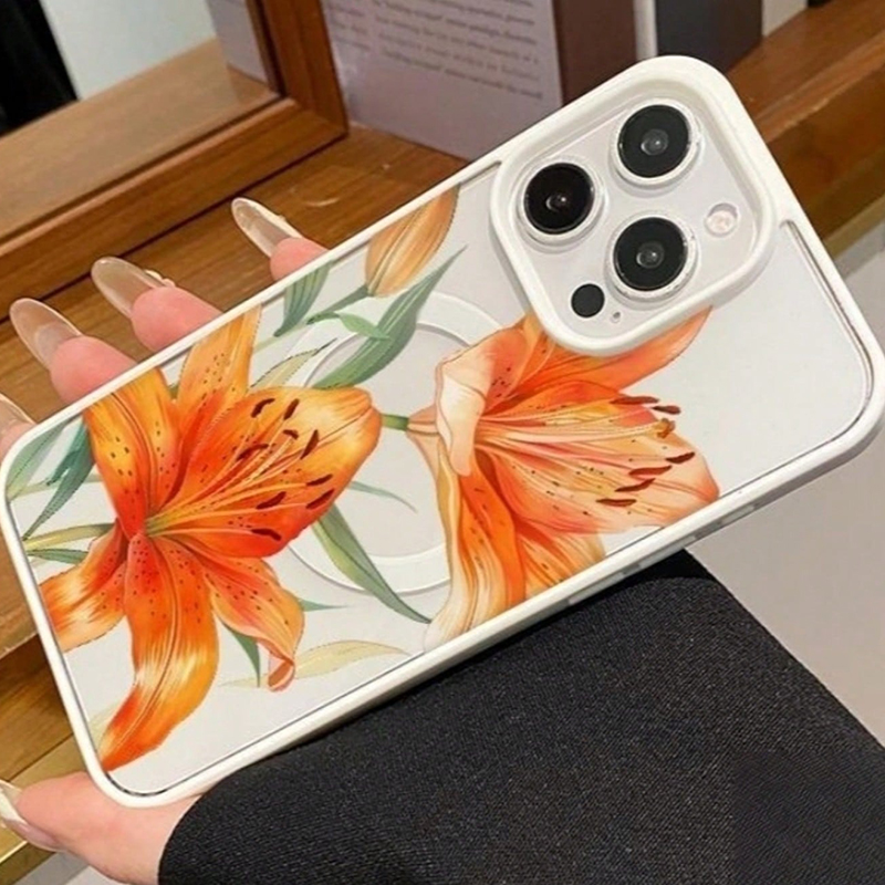 Orange Lily-Patterned Magnetic - Magsafe Wireless Charger review and price